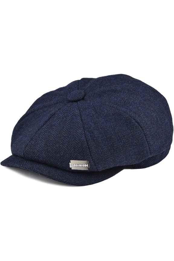 Men's  Blend Newsboy Cap Herringbone Cabbie Tweed Beret Flat Irish Ivy Driving Hat with Razor  Pin Badge