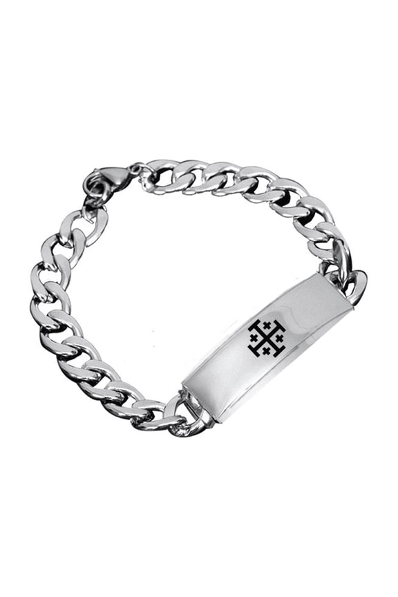 Men's Blessing Christian Jewelry - Jerusalem Crusaders Cross Bracelet - Stainless Steel Christ 5 Crosses Crosslets Amulet Symbol Cuban Bracelet Chain for Man Women, 8.66''
