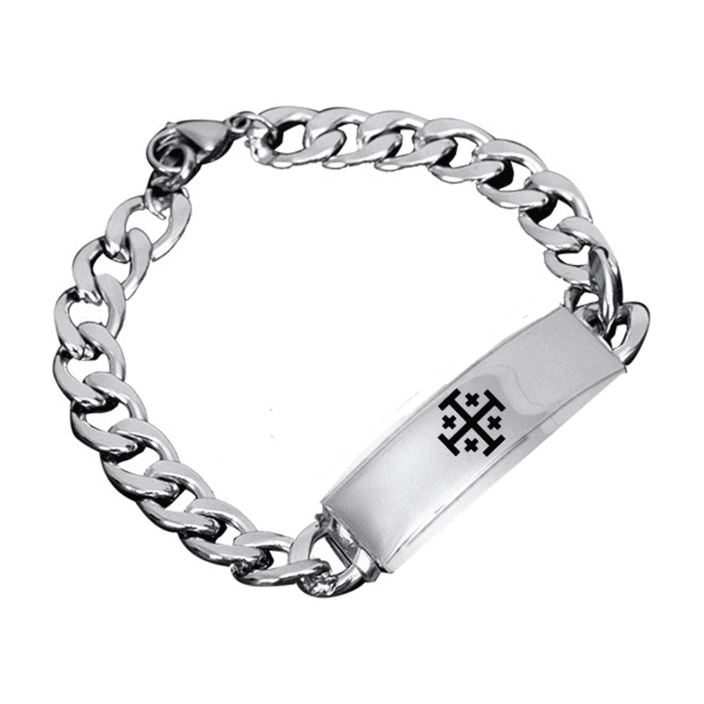 Men's Blessing Christian Jewelry - Jerusalem Crusaders Cross Bracelet -  Stainless Steel Christ 5 Crosses Crosslets Amulet Symbol Cuban Bracelet  Chain for Man Women, 8.66'' 