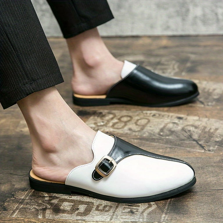 Men s Block Color Backless Monk Strap Loafer Slippers With PU Leather Uppers Wear resistan Slip On Stylish Shoes For Outdoor Casual Walking Spring And Summer Walmart