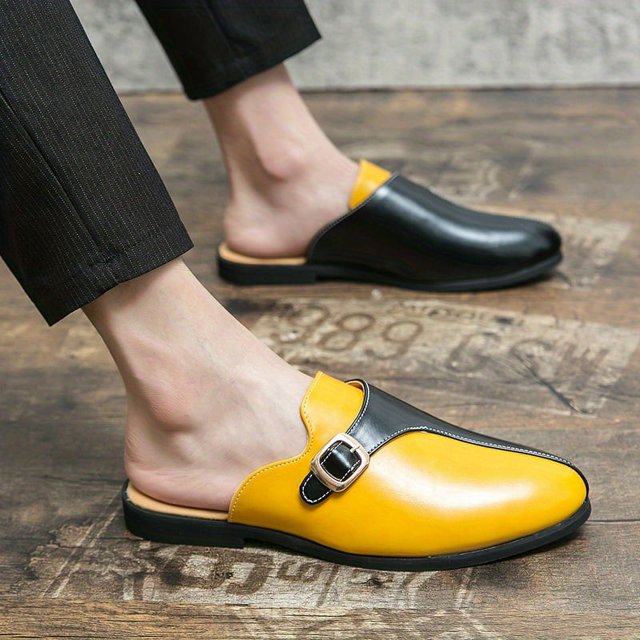 Men's Block Color Backless Monk Strap Loafer Slippers With PU Leather