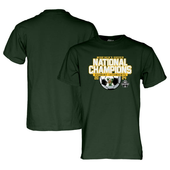 Men's Blue 84 Green Vermont Catamounts 2024 NCAA Men's Soccer National Champions T-Shirt