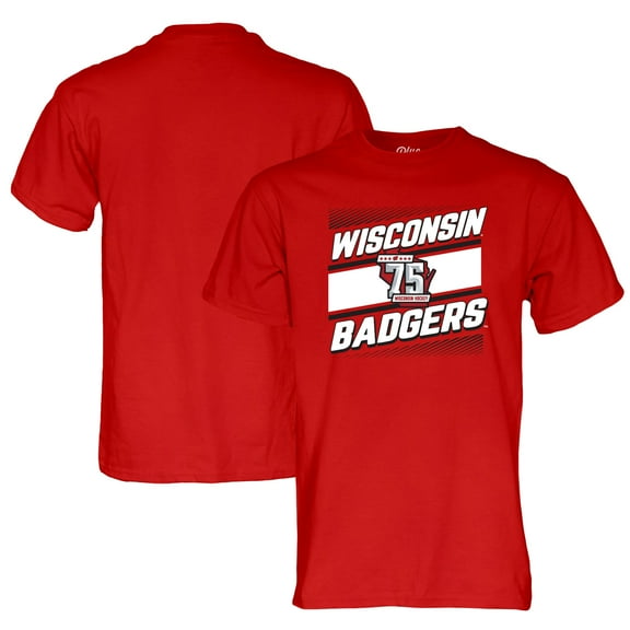 Men's Blue 84  Red Wisconsin Badgers Men's Hockey 75th Season T-Shirt