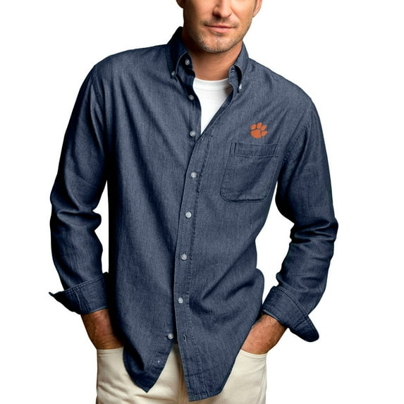 Men's Blue Clemson Tigers Hudson Denim Long Sleeve Button-Down Shirt