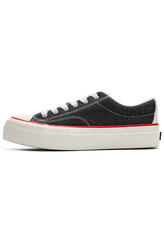 Men's Blue Denim Platform Sneakers with Red Accent, Casual Retro Canvas Shoes
