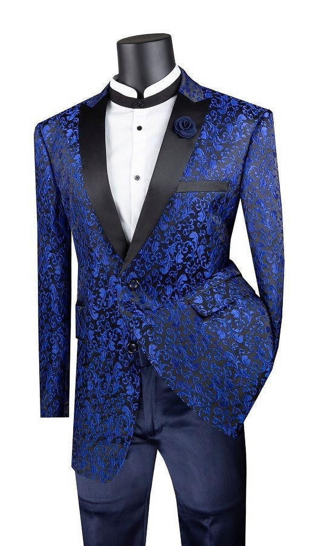 Men's Blue Floral Blazer Tuxedo Prom Evening Jacket Entertainer Vinci