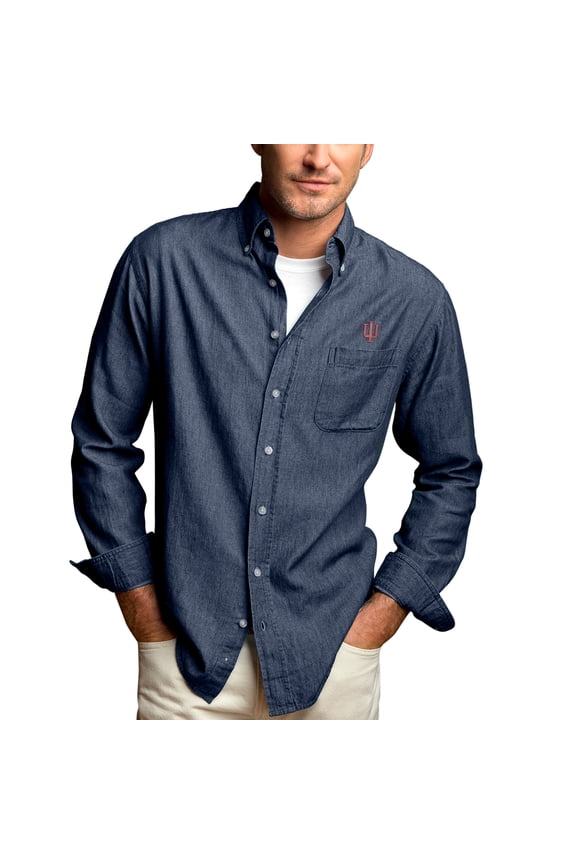Men's Blue Indiana Hoosiers Hudson Denim Long Sleeve Button-Down Shirt