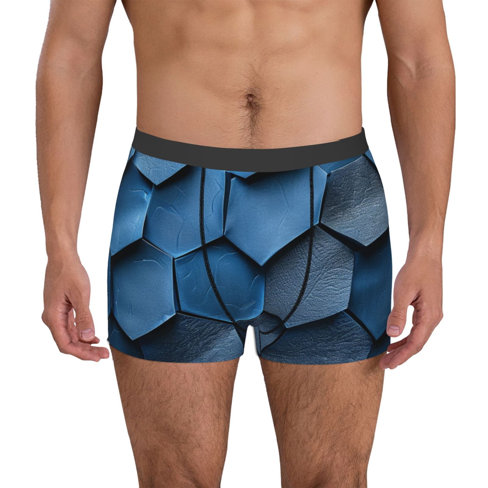 Men's Blue Leather Hive Pattern Boxer Briefs No Rideup Comfortable