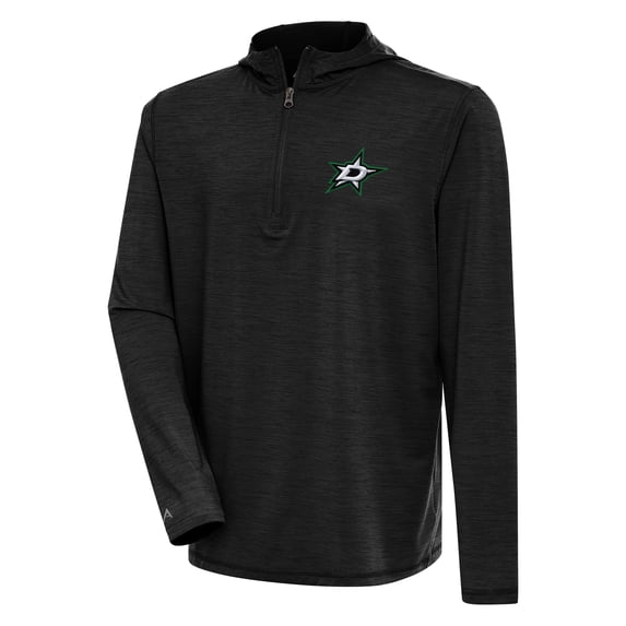 Men's Antigua Heather Black Dallas Stars Tidy Quarter-Zip Pullover Hoodie