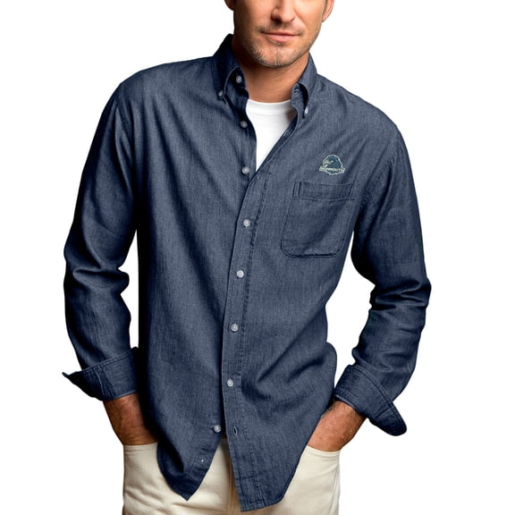 Men's Blue Monmouth Hawks Hudson Denim Long Sleeve Button-Down Shirt
