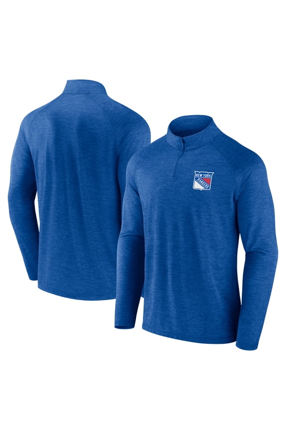 Men's Logo Athletic Blue New York Rangers Head-to-Head Raglan Quarter-Zip Top