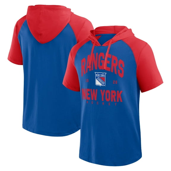 Men's Logo Athletic Blue New York Rangers Prime Raglan Short Sleeve Pullover Hoodie