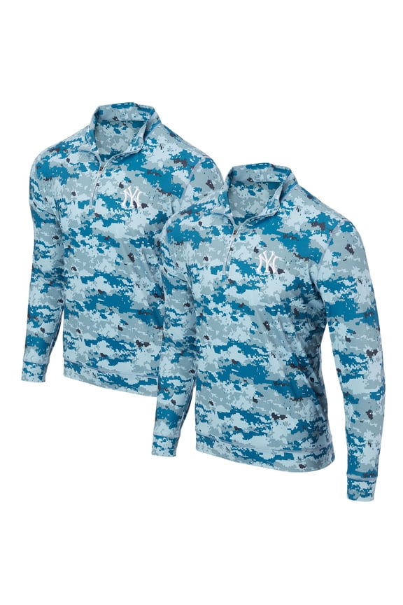 Men's Blue New York Yankees Digital Camo Performance Quarter-Zip Pullover Jacket