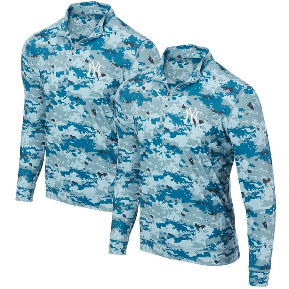 Men's Blue New York Yankees Digital Camo Performance Quarter-Zip Pullover Jacket