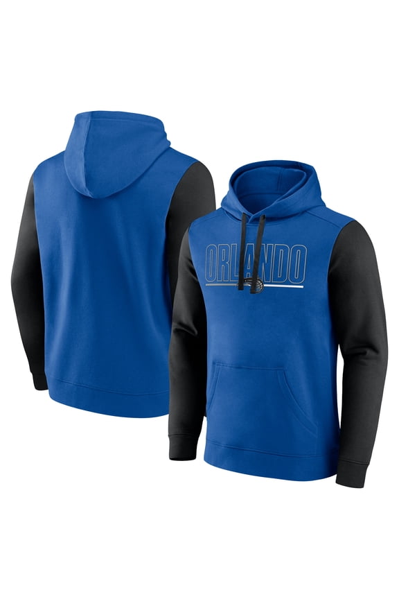 Men's Logo Athletic Blue Orlando Magic Outline Colorblock Pullover Hoodie