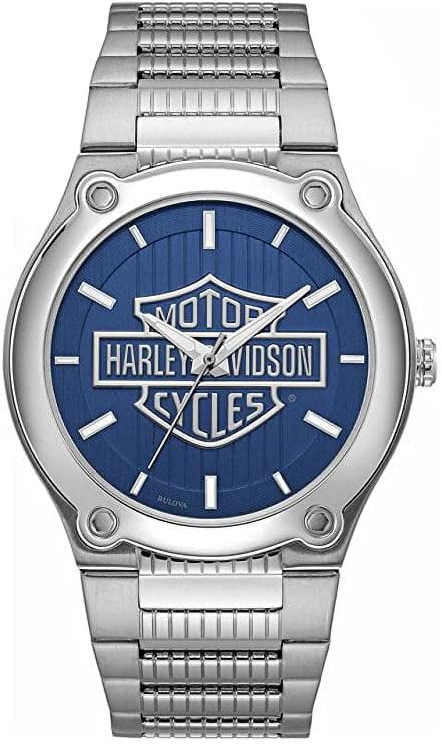 Bulova Blue Dial Silver Band Watch with Harley Davidson Logo Bulova Harley-Davidson Stainless Steel Strap Analog  main image 2