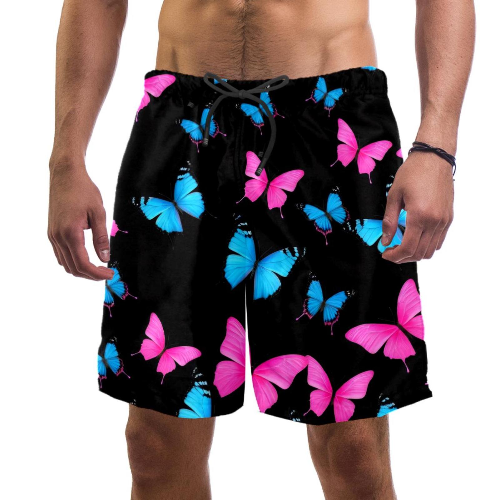 Men's Blue Pink Butterflies Swim Trunks Quick Dry Board Shorts Bathing ...