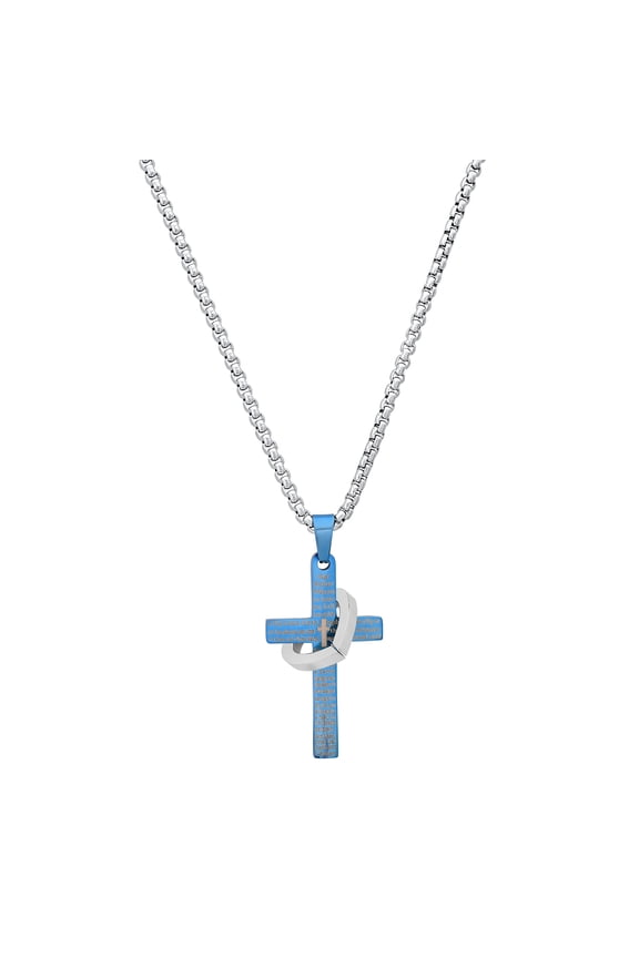 Men's Blue & Silver Interlocking Cross Necklace