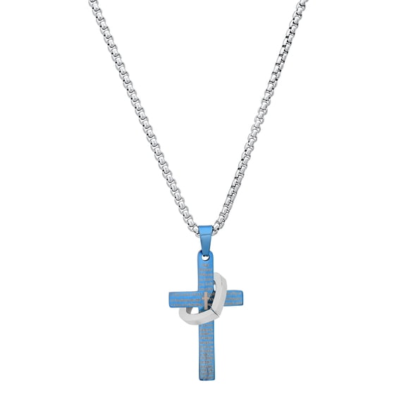 Men's Blue & Silver Interlocking Cross Necklace