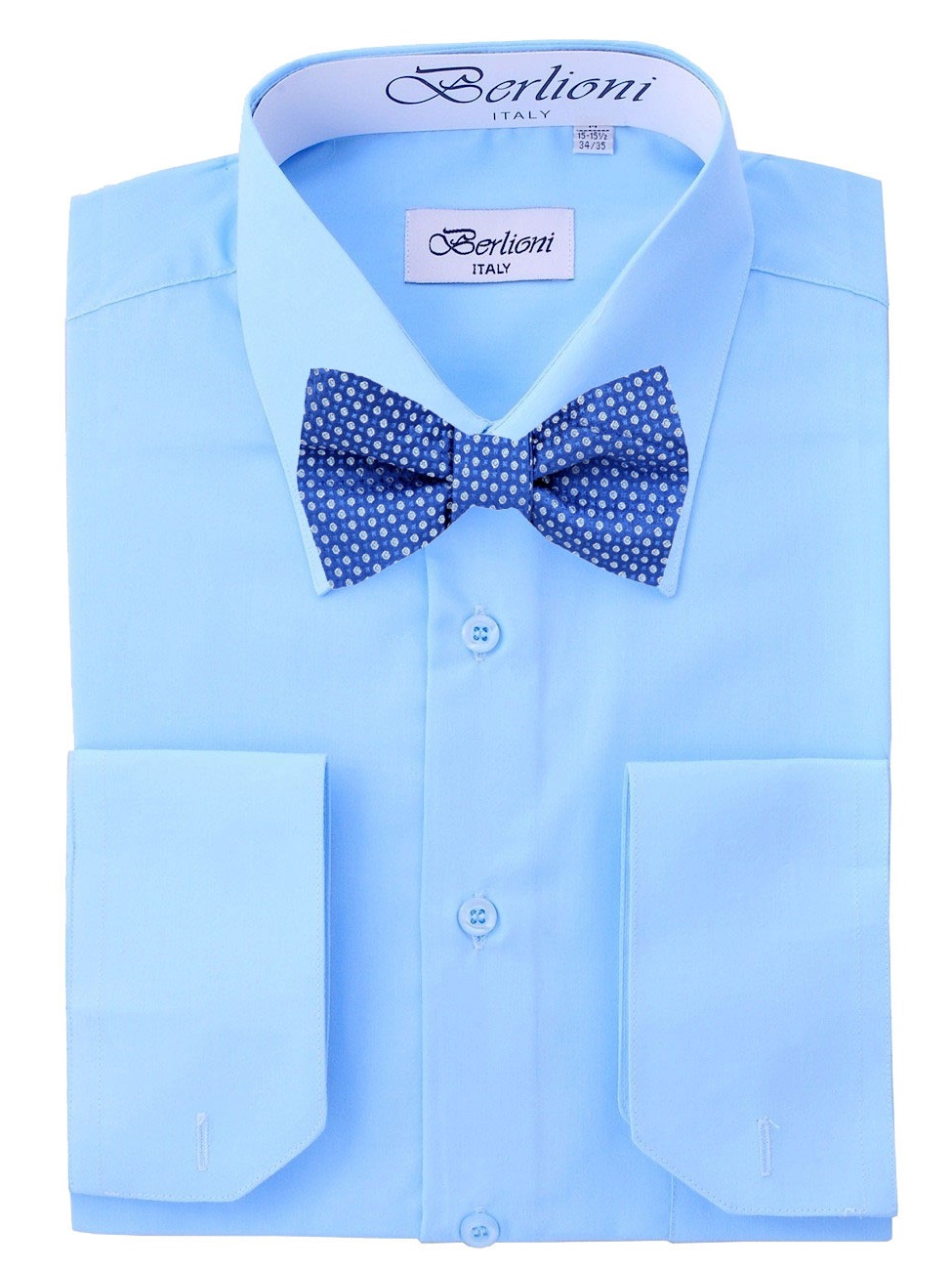 Men's Blue Solid Dress Shirt and Self Tie Bow Tie - Walmart.com