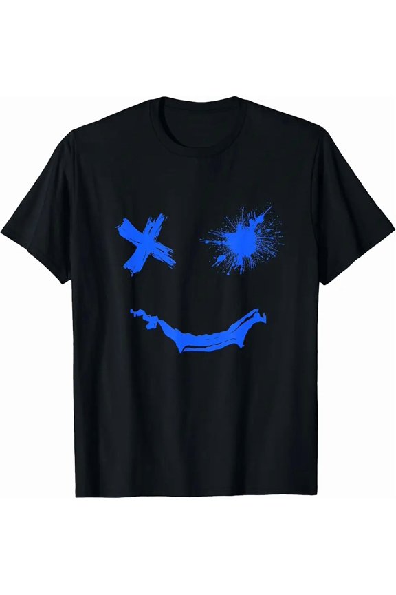 Men's Blue Splatter Distorted Smile Graphic T-Shirt