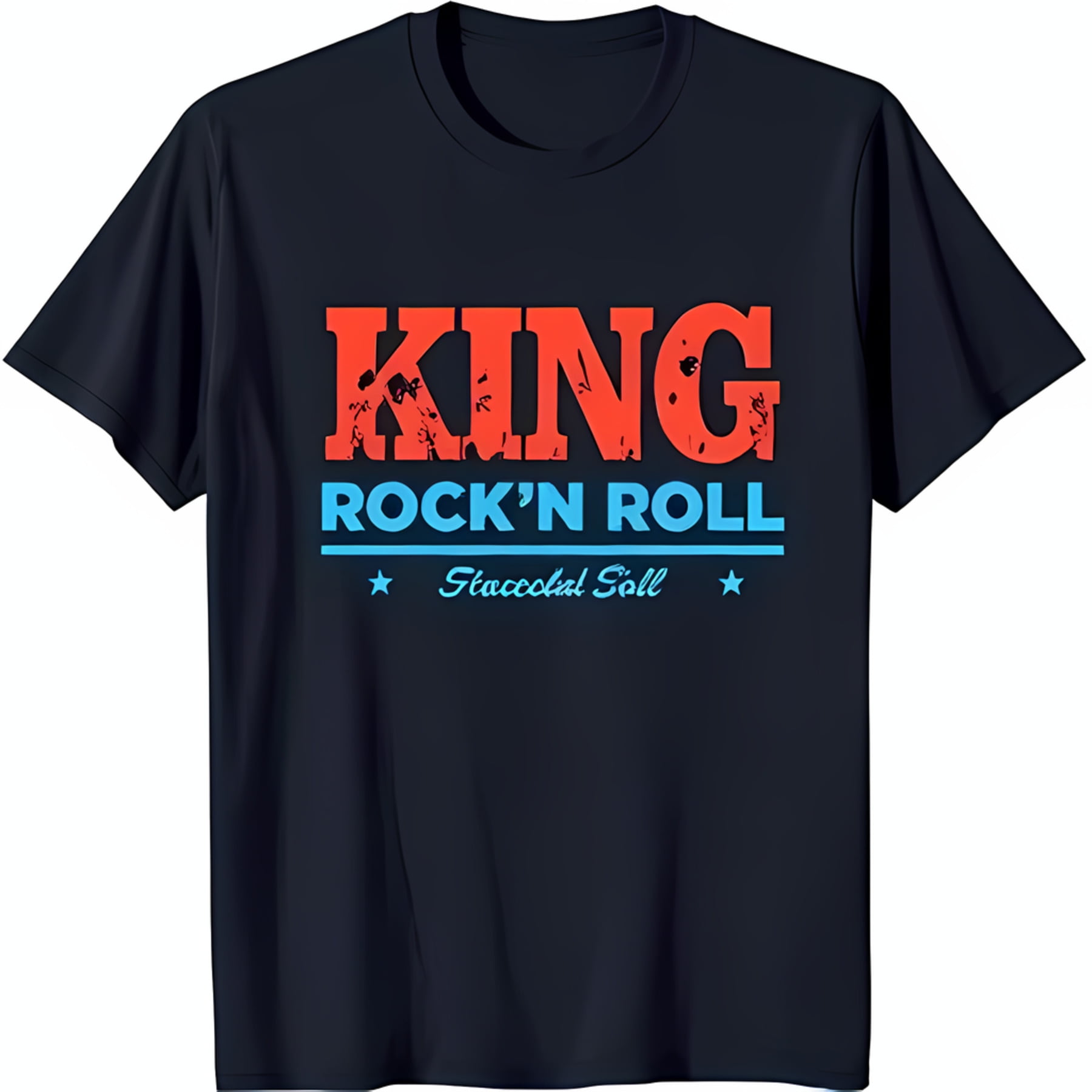 Men's Blue TShirt with Bold 'KING ROCK'N ROLL' Design & Stars