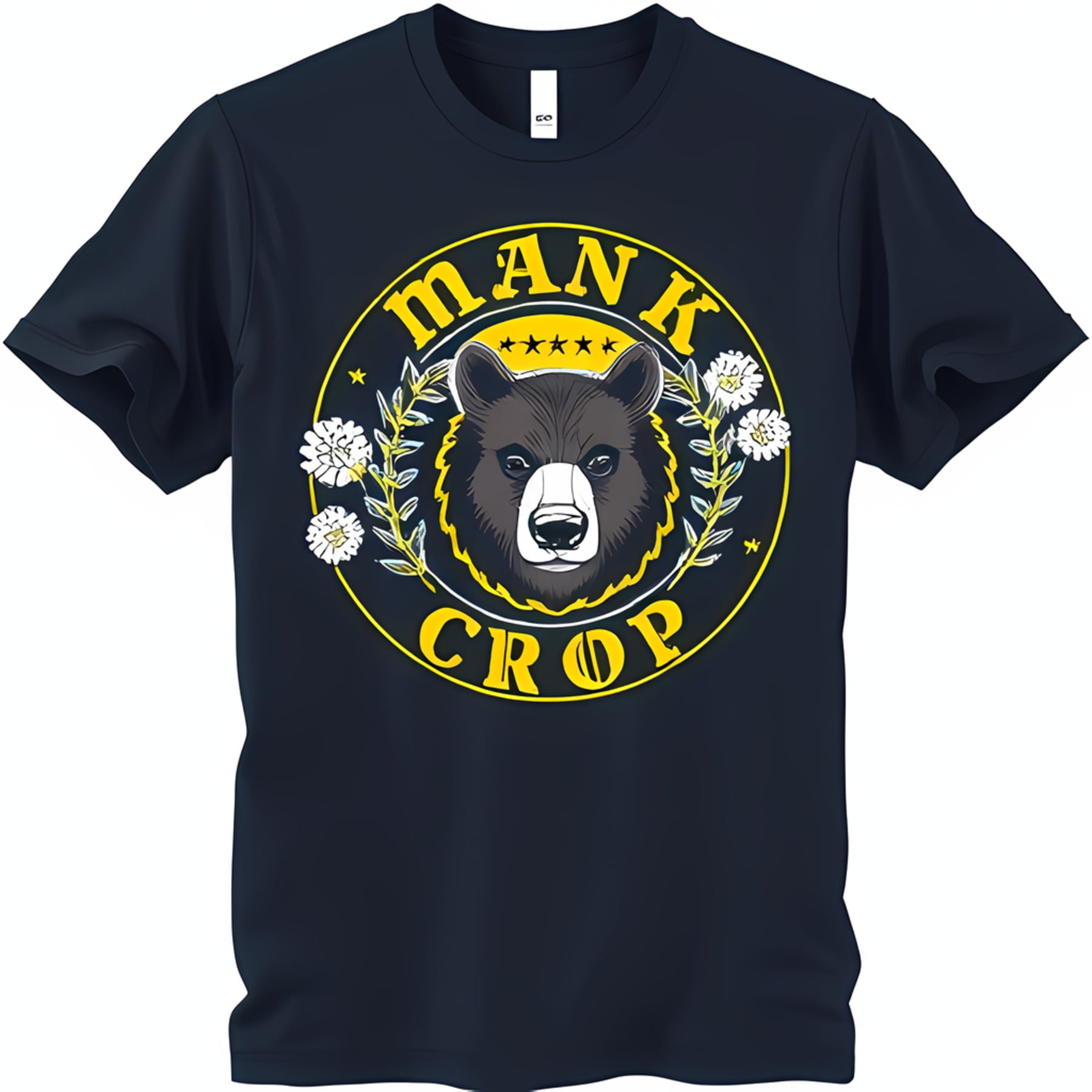 Men's Blue TShirt with Dark Head Graphic & Yellow Circle Design