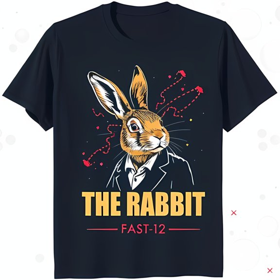 Men's Blue T-Shirt with Graphic Rabbit in Suit & Whirlwind Design 'The Rabbit' Fast 12