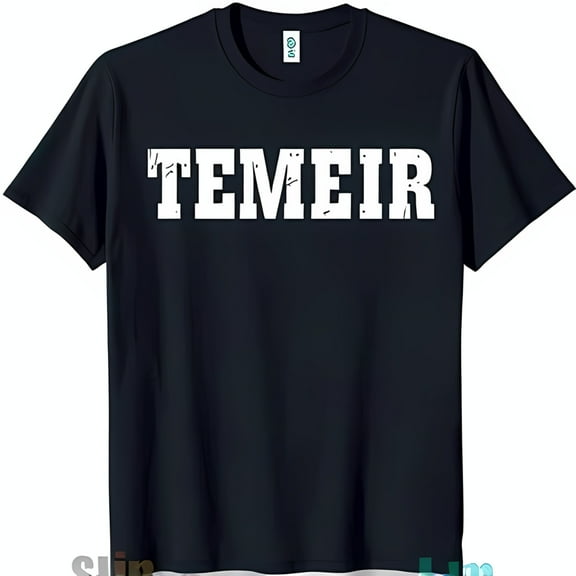 Men's Blue T-Shirt with 'TEMEIR' Graphic Print Casual Neck Tee