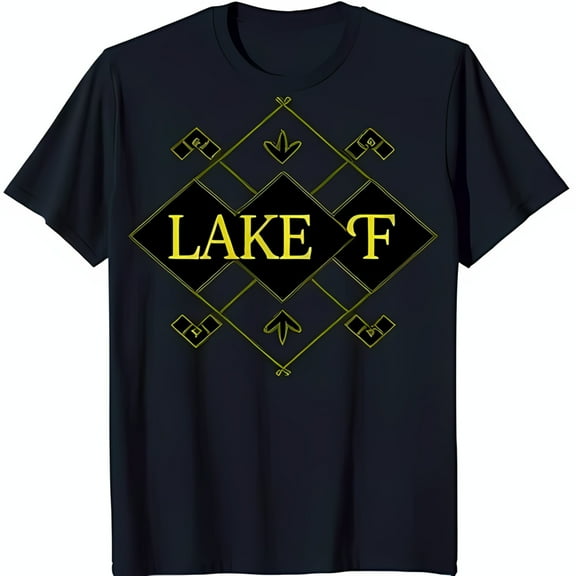 Men s Blue T-Shirt with Yellow LAKE F Design & Arrows
