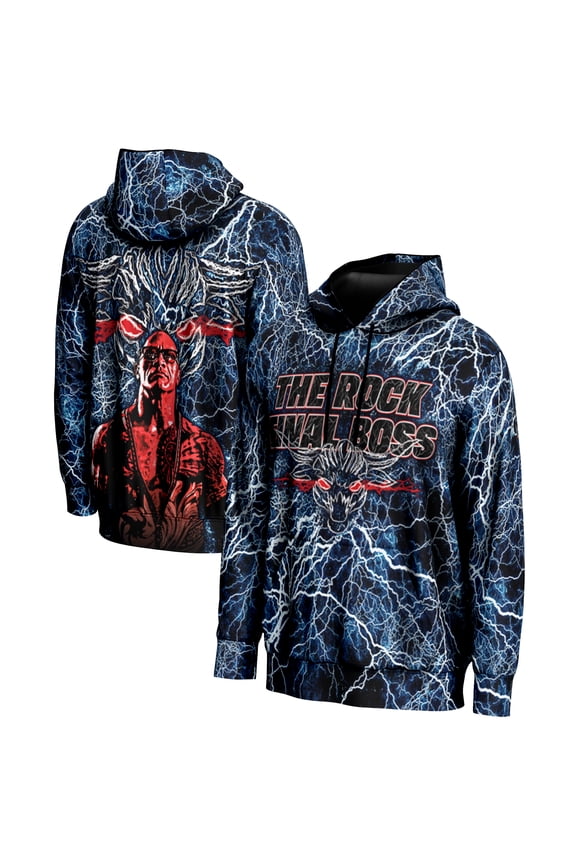 Men's Blue The Rock The Final Boss Graphic Pullover Hoodie