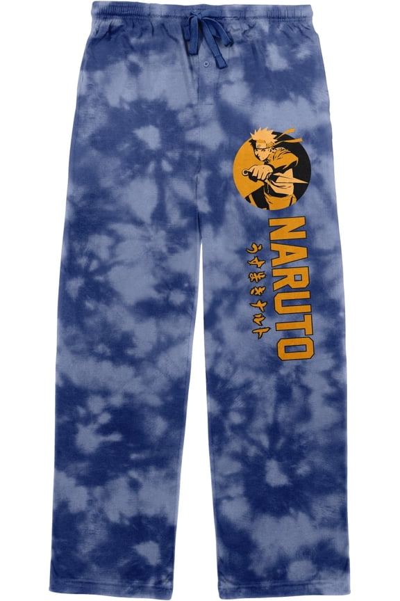 Men's Blue Tye Dye Naruto Shippuden Wielding Dagger Sleep Pajama Pants-S