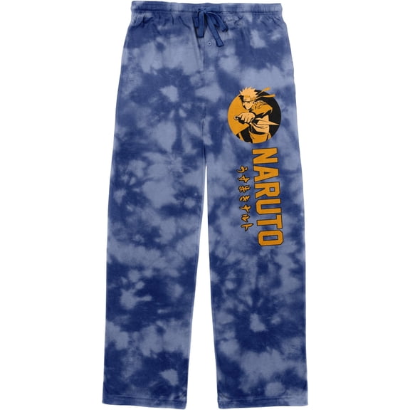 Men's Blue Tye Dye Naruto Shippuden Wielding Dagger Sleep Pajama Pants-XL