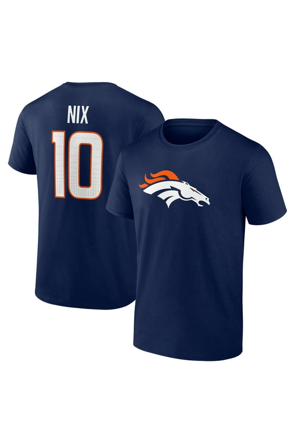 Men's Bo Nix Navy Denver Broncos Icon Name & Number T-Shirt