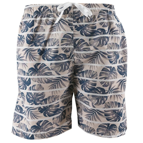 Men's Board Shorts Sport Beach Swimwear Bathing Suit Slim Fit Trunks (36, #6 Cream Leaves)