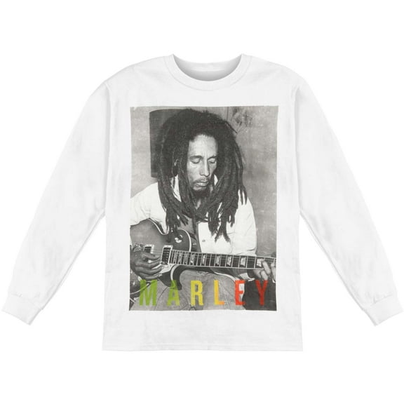 Men's Bob Marley Strumming Guitar Long Sleeve Medium White