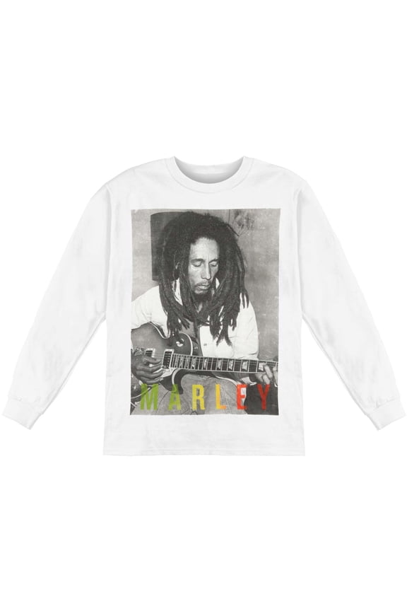 Men's Bob Marley Strumming Guitar Long Sleeve Medium White