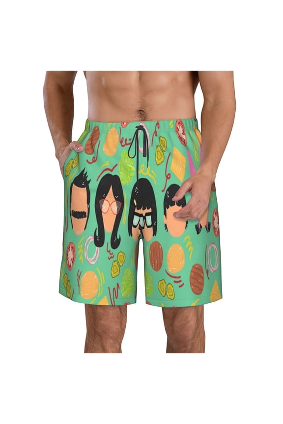 Men's Bob's Burgers Beach Shorts Hot Summer Swim Trunks Sports Running Bathing Suits with Mesh Lining