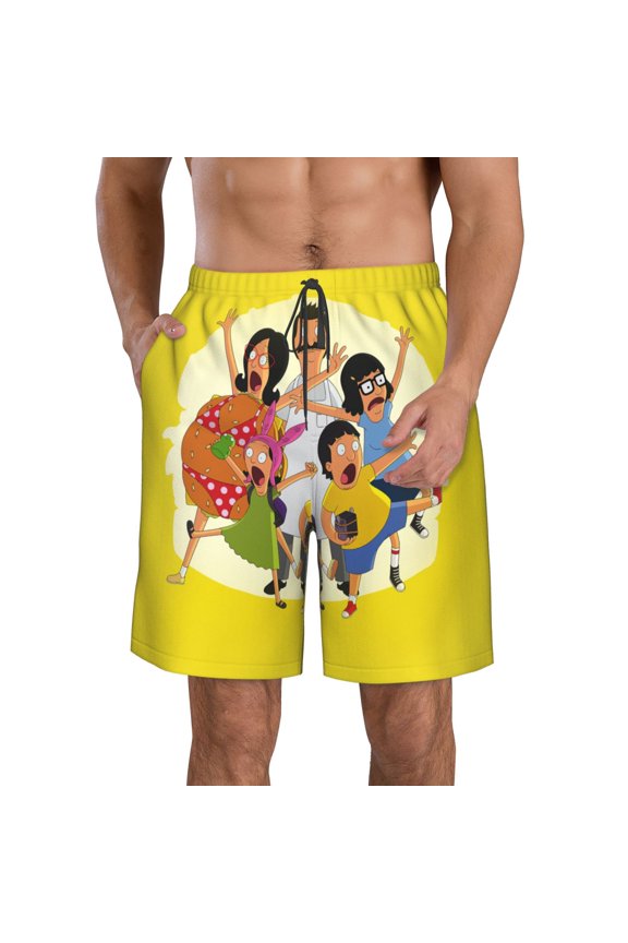 Men's Bob's Burgers Beach Shorts Hot Summer Swim Trunks Sports Running Bathing Suits with Mesh Lining