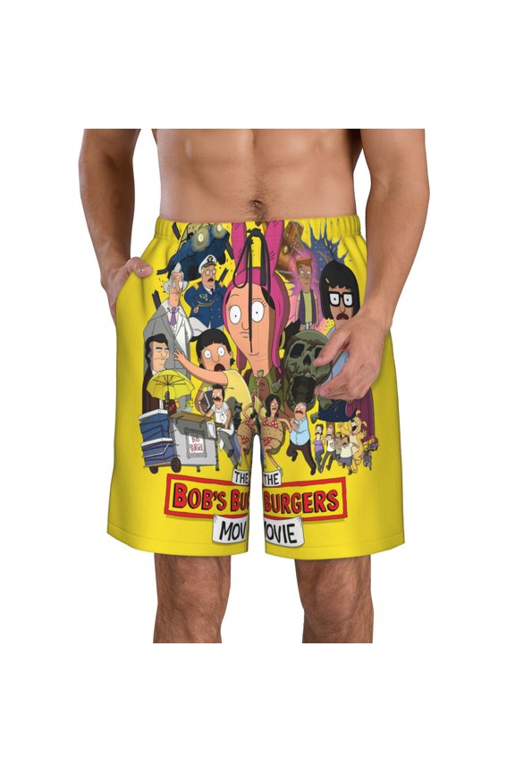 Men's Bob's Burgers Beach Shorts Hot Summer Swim Trunks Sports Running Bathing Suits with Mesh Lining