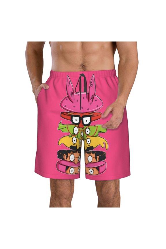 Men's Bob's Burgers Beach Shorts Hot Summer Swim Trunks Sports Running Bathing Suits with Mesh Lining
