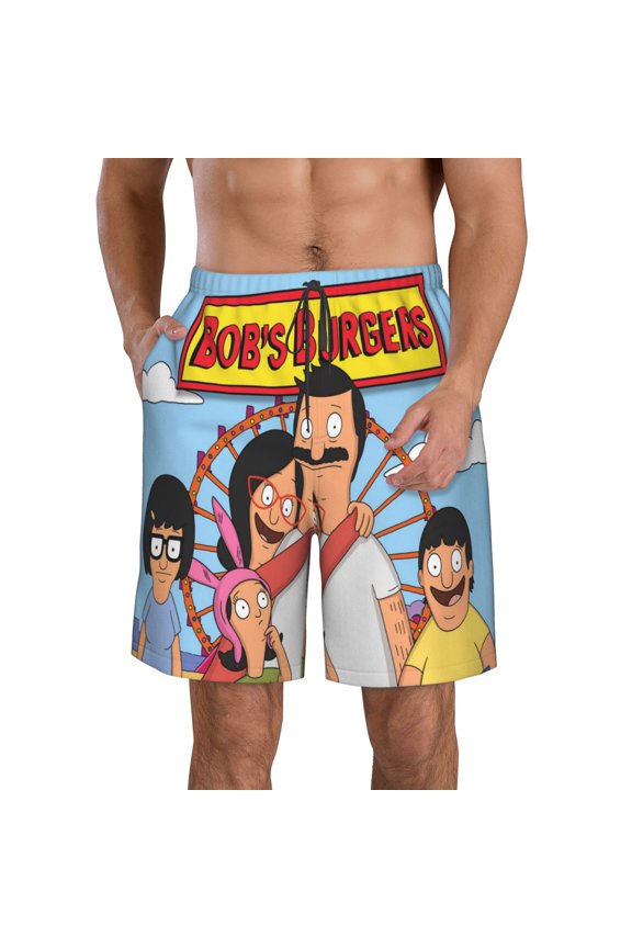 Men's Bob's Burgers Beach Shorts Hot Summer Swim Trunks Sports Running Bathing Suits with Mesh Lining