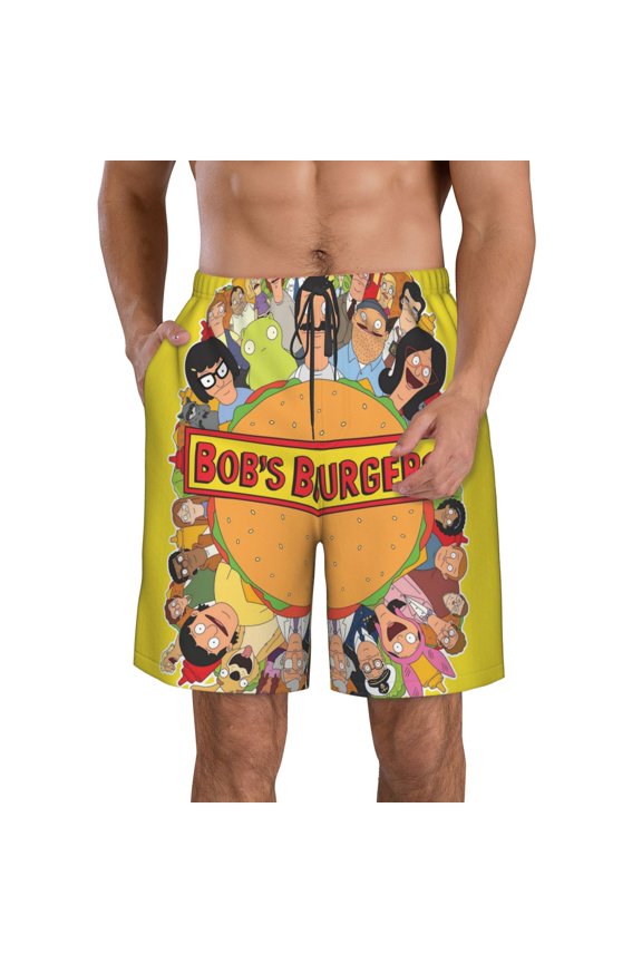 Men's Bob's Burgers Beach Shorts Hot Summer Swim Trunks Sports Running Bathing Suits with Mesh Lining