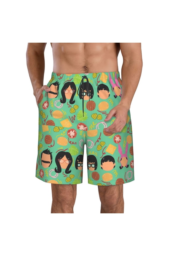 Men's Bob's Burgers Beach Shorts Hot Summer Swim Trunks Sports Running Bathing Suits with Mesh Lining