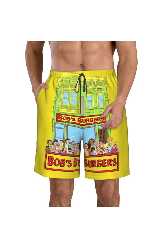 Men's Bob's Burgers Beach Shorts Hot Summer Swim Trunks Sports Running Bathing Suits with Mesh Lining