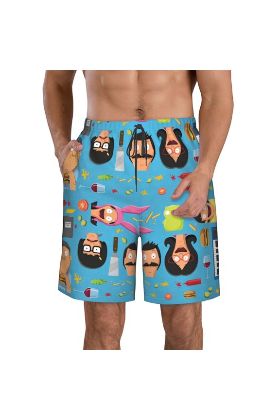 Men's Bob's Burgers Beach Shorts Hot Summer Swim Trunks Sports Running Bathing Suits with Mesh Lining