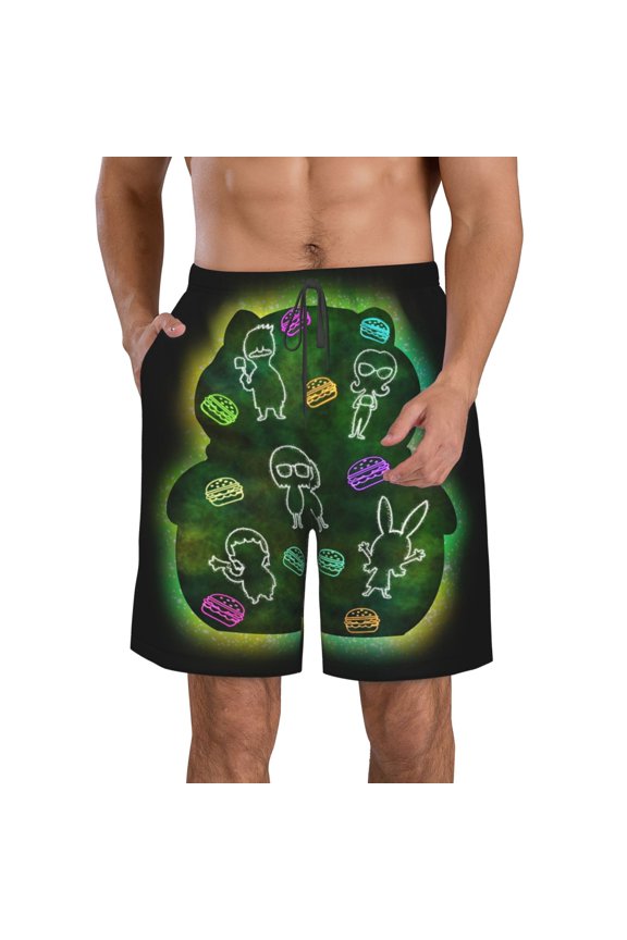Men's Bob's Burgers Beach Shorts Hot Summer Swim Trunks Sports Running Bathing Suits with Mesh Lining
