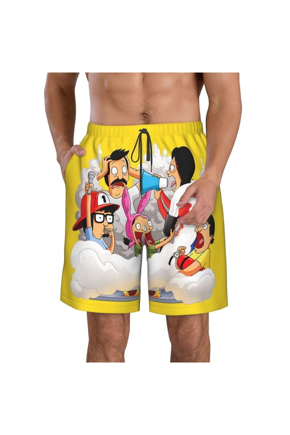 Men's Bob's Burgers Beach Shorts Hot Summer Swim Trunks Sports Running Bathing Suits with Mesh Lining