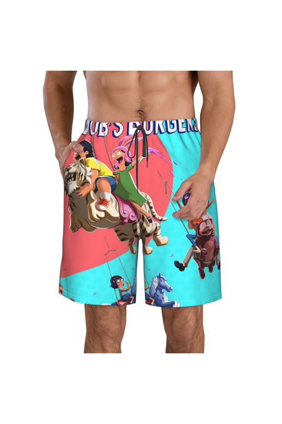 Men's Bob's Burgers Beach Shorts Hot Summer Swim Trunks Sports Running Bathing Suits with Mesh Lining
