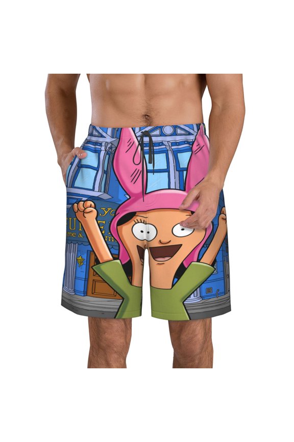 Men's Bob's Burgers Beach Shorts Hot Summer Swim Trunks Sports Running Bathing Suits with Mesh Lining